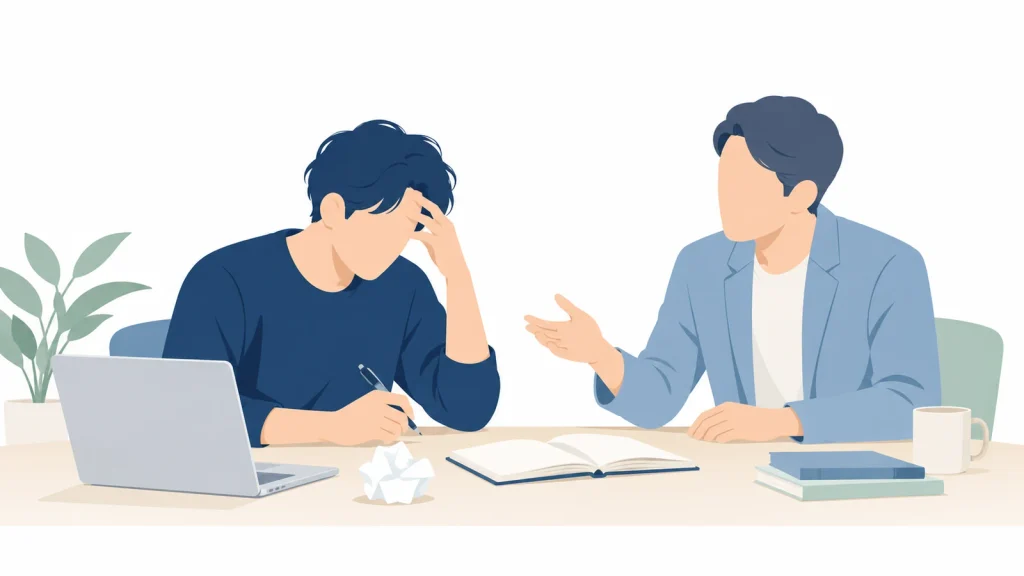 うまくいかなかった結果を前に自分を責める人に、隣の人が穏やかに声をかける
