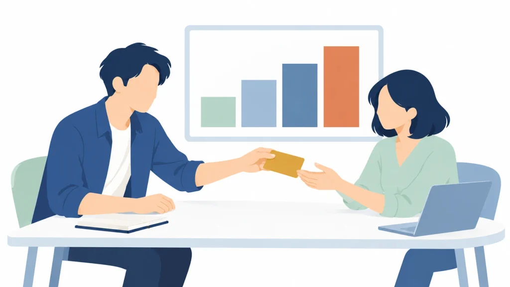 仲間から助言のカードを受け取り、改善につなげる人のイラスト